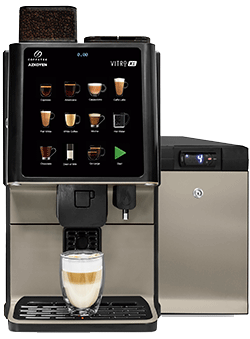 Machine à café professionnelle à grains, avec module de lait frais